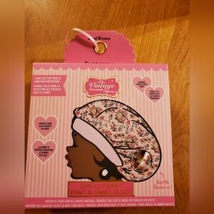 VINTAGE COSMETIC COMPANY ~ Pink Floral Satin Large Sleep Cap Cottagecore